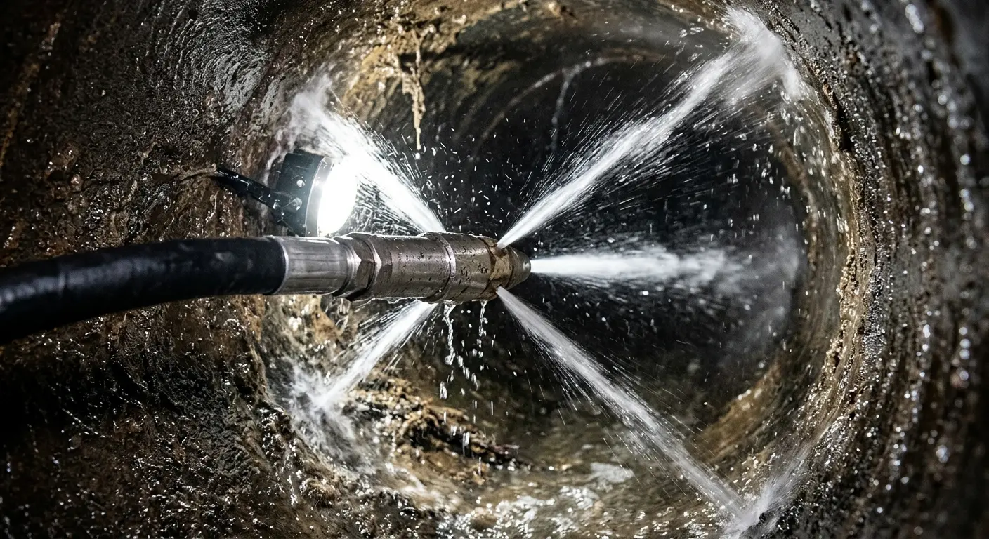 High-pressure hydro jetting nozzle cleaning sewer pipe for Storm Drain Cleaning in Chester